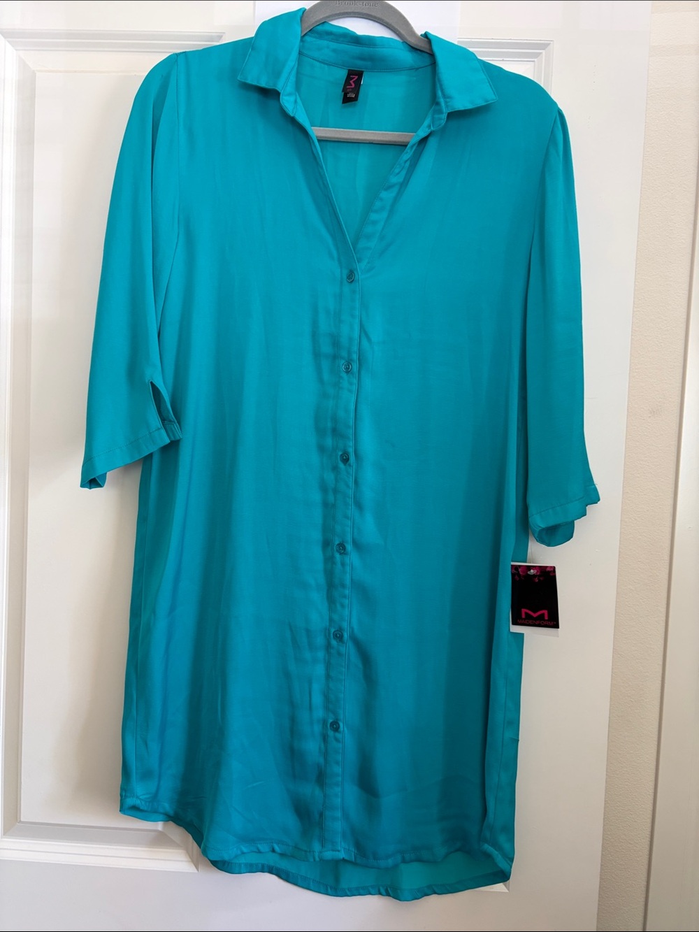 Turquoise Button-Front Tunic Shirt